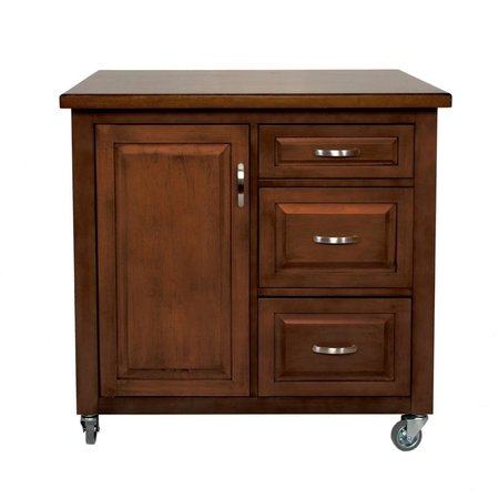 FINE-LINE Andrews Kitchen Cart Three Drawers &amp; Adjustable Shelf Cabinet - Brown FI2661534